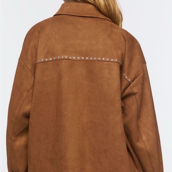 Forever 21 Faux Suede Studded Shacket Jacket Brown Size M NWO - Picture 3 of 4